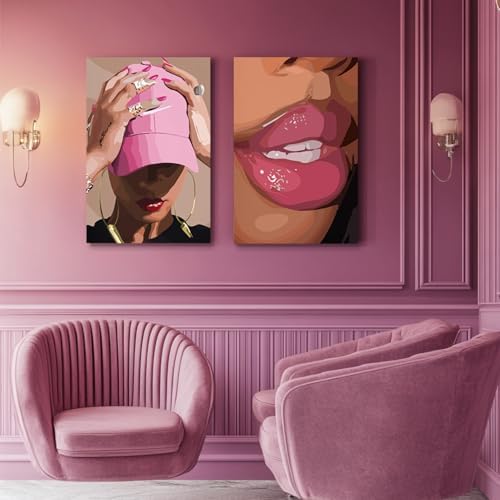 Hianan Wrapped Canvas Fashion Pink Black Girl Wall Art Set of 3, 16x24 in - Image 5