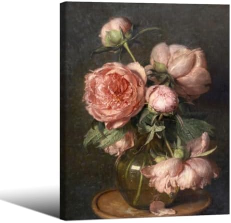Moody Pink Peony Wall Art Spring Dark Academia Antique Floral Poster 12X16 inch by Heltrappe