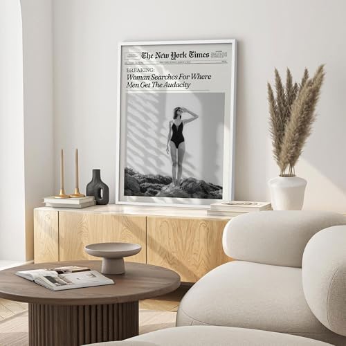 Trendy NewsPaper Wall Art 8x12in White Framed Woman Searches - Image 6