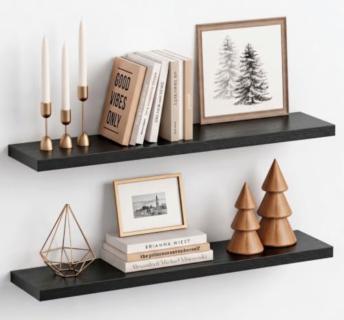 Black Floating Shelves 36 Inch Long by Harwaya