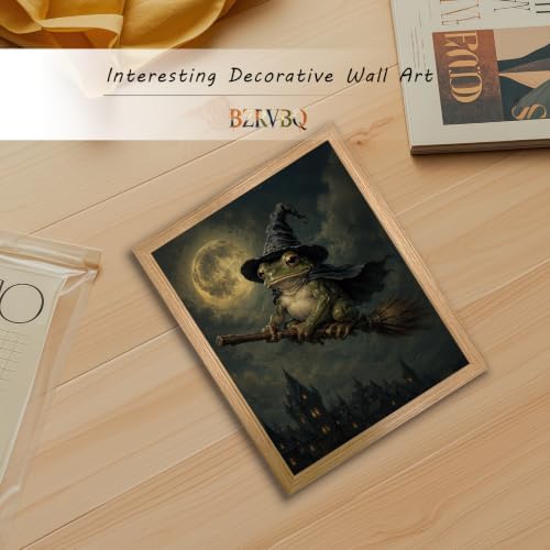BZRVBQ Funny Frog Witch Wall Art, Framed Canvas Print of Wizard Frog Riding - Image 5