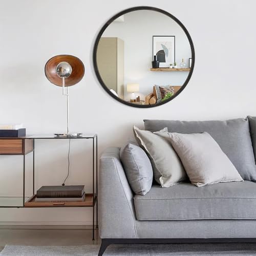 JJUUYOU Black Circle Wall Mirror Round Wood Framed Mirror - Image 6