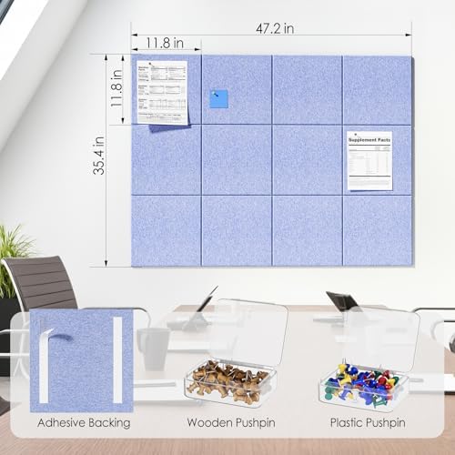 MaxGear Felt Bulletin Board 48" x 36", Light Blue Felt Wall Tile Wall Decor - Image 5