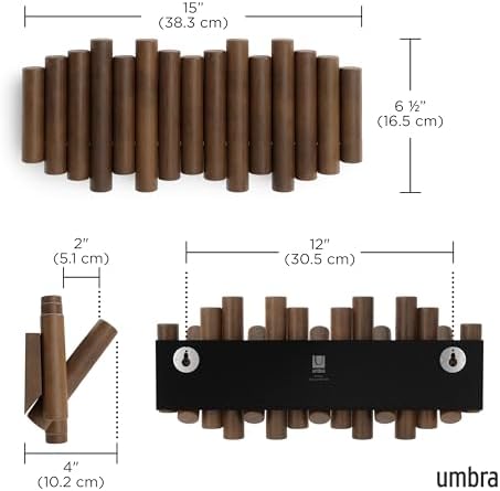 Umbra Picket Coat Rack, Wall Mount 5 Flip-Down Coat Hooks - Image 3