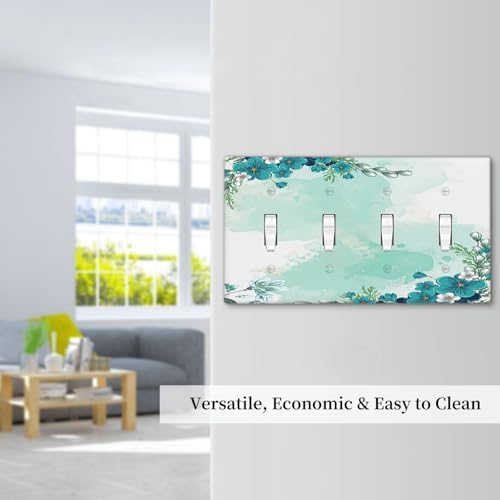 Light Switch Covers Blue Green Flowers Light Green Watercolor Patterns Quad - Image 7