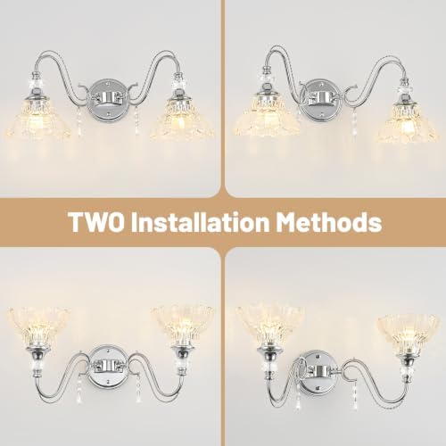 Brushed Chrome Bathroom Vanity Light, 2-Light Chrome Finish Wall Sconce - Image 3