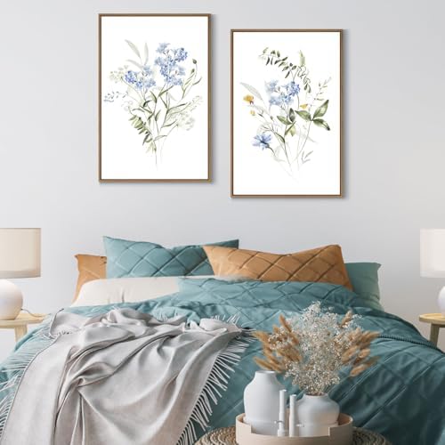 Watercolor Floral Wall Art Blue Yellow Flower Canvas Prints - Image 5