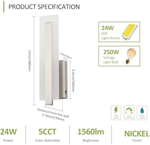 Tipace Hardwired Brushed Nickel Modern LED Wall Sconces Indoor Wall Lights - Image 6