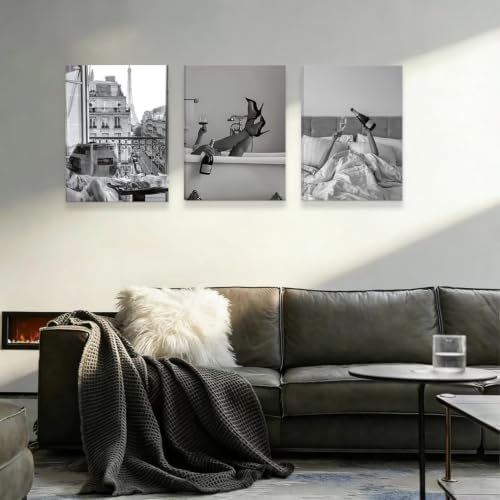 Liacxony 3Pcs Trendy Black and White French Wall Art, 16x12 Inch Framed - Image 7