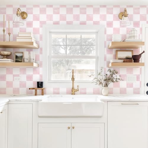 Ismoon Modern Peel and Stick Wallpaper Pink Mosaic Checkered Contact Paper - Image 6