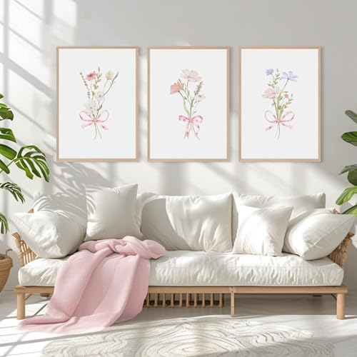 Girl Flower Bow Wall Art Coquette Pink Floral Canvas Wall Decor Nursery - Image 4