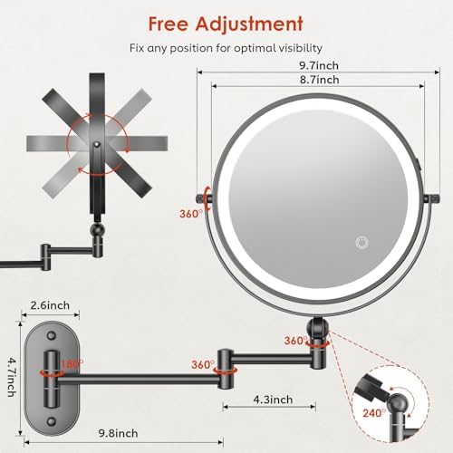 ZLOKLA 9" Wall Mounted Lighted Makeup Mirror, 4000mAh Rechargeable Double Sided - Image 2