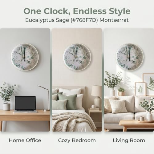 Soft Green Eucalyptus Leaf wall Clock Silent Non Ticking Battery Operated wall - Image 4