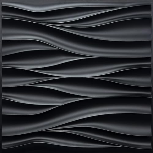 STICKGOO Black 3D Wall Panels, Wave Design, 19.7''x19.7'' by STICKGOO