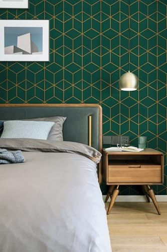 Safiyya Peel and Stick Wallpaper Gold and Dark Green Wall Paper Geometric - Image 6