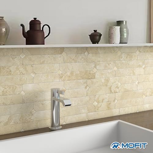 Stone Kitchen Wall Tiles Peel Stick Backsplash Beige Gold 10pcs - Image 3