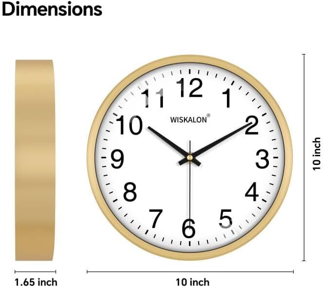 10in Silent Gold Wall Clock Battery Operated Modern Kitchen Horloge Murale - Image 3