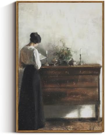 VIYYIEA Vintage Women Large Framed Wall Art, Woman Standing Reading Paintings by VIYYIEAART