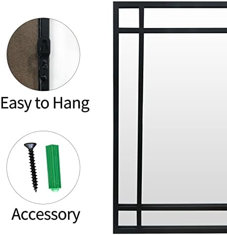 HQiJun Black Rectangle Mirror, Farmhouse Decorative Wall Mirror - Image 4