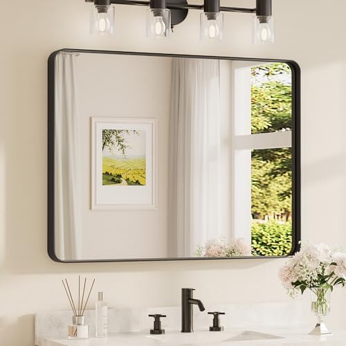 TETOTE 40 x 30 Inch Black Frame Mirror, Bathroom Vanity Mirror by TETOTE