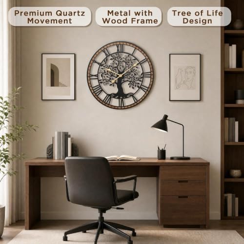 Micasso Large Wall Clock Decorative: 24 Inch Tree of Life Battery Operated - Image 2