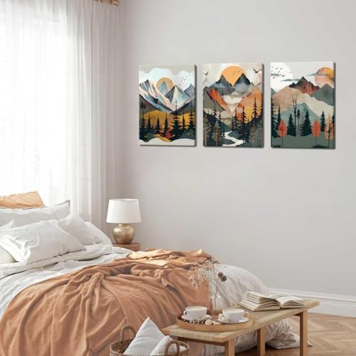 Mountain Canvas Wall Art Set of 3, Boho Sun Forest Abstract Nature Landscape - Image 6