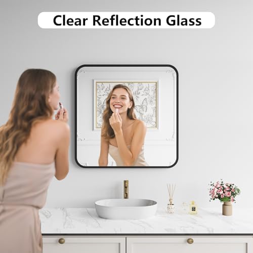 Koonmi Bathroom Mirror, 30X30 Inch Black Metal Framed Mirror - Image 3
