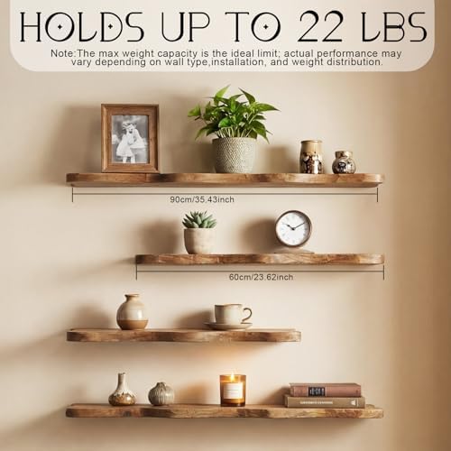 Pinkunn 4 Pcs Solid Live Edge Floating Shelves - Image 3