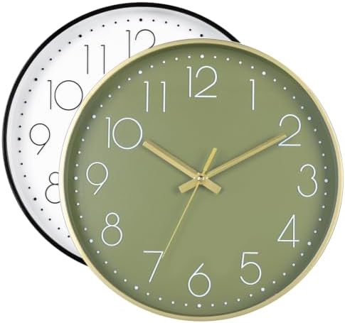 Black&Olive Green Wall Clock 2 Pack 12 Inch Silent Battery Operated Clocks by Unknown