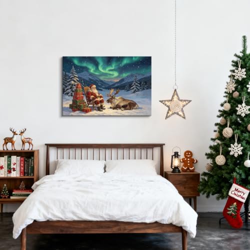 AVANT GARDE CANVAS Christmas Canvas Wall Art, Santa Claus Reindeer Northern - Image 4