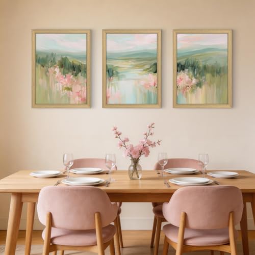 Green and Pink Landscape Canvas Wall Art 3Pcs Framed Home Decor 12X16 Inch - Image 6