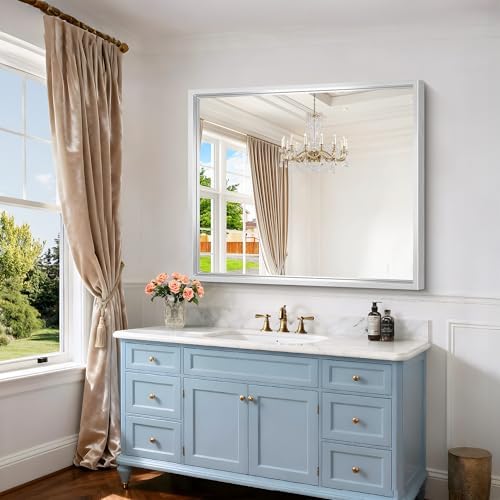Bathroom Mirror, 42 x 36 Inch Brushed Silver Rectangle Mirror, 0.6" Thickened - Image 5