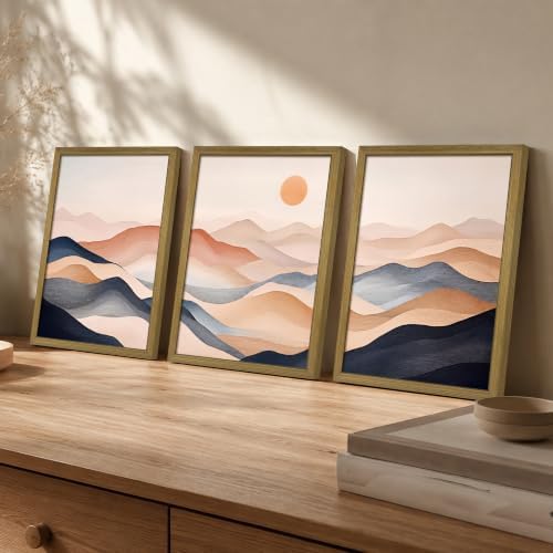 Vintage Abstract Mountain Wall Art Set of 3 Canvas, Neutral Desert Landscape - Image 5