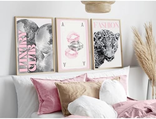 Pink Leopard Trendy Wall Art Cheetah Black White Canvas Wall Decor Fashion - Image 5