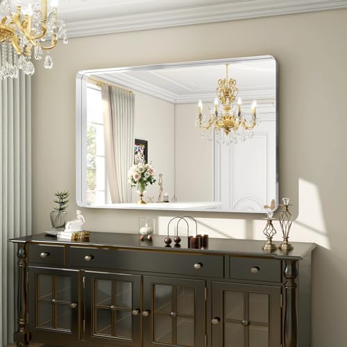Easly Silver Bathroom Mirror for Wall, 40x30 Inch Rectangular Aluminum Alloy - Image 5