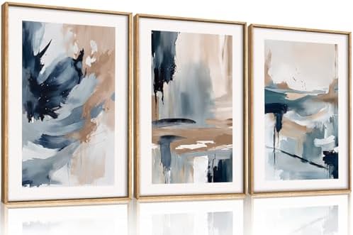 Aryroi Large Abstract Navy Blue Framed Canvas Wall Art Set, Modern Neutral by Aryroi