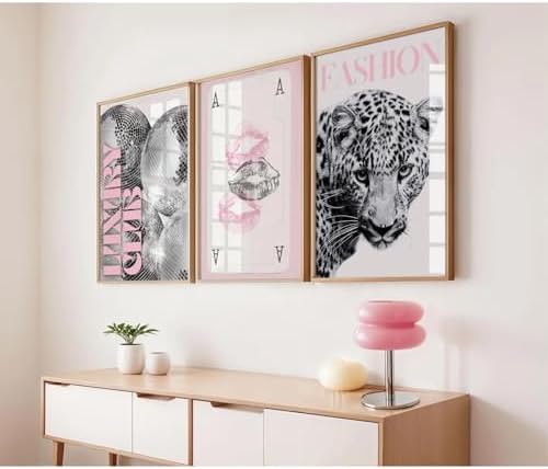 Pink Leopard Trendy Wall Art Cheetah Black White Canvas Wall Decor Fashion - Image 4