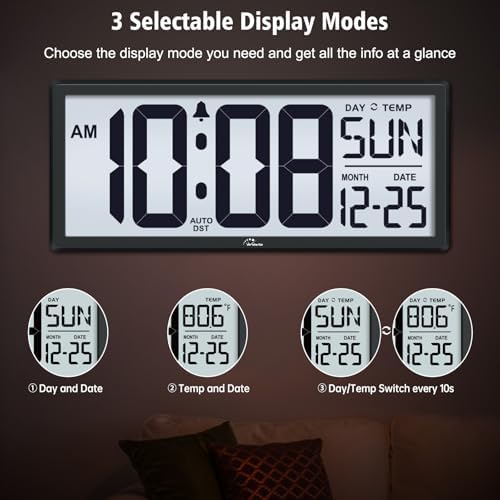 WallarGe 14.5'' Backlight Digital Wall Clock Battery Operated - Image 4