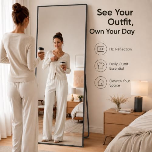 Simple Deluxe 64"x21" Full Length Mirror–Black Aluminum Alloy Floor Mirror - Image 2