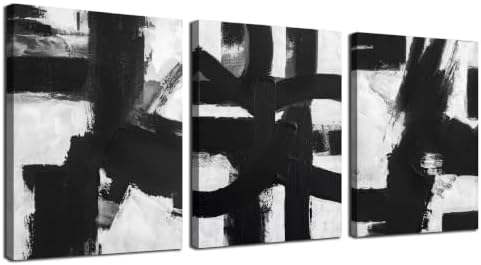 MXUNYZ 3 Piece Abstract Wall Art Black and White Minimalist Canvas Painting by MXUNYZCanvasWallArt