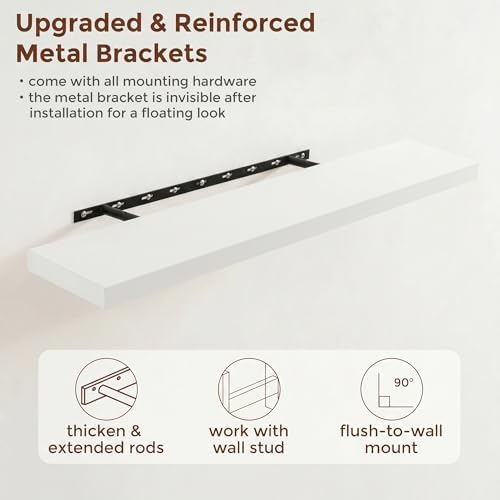 fuqing 40 Inch Floating Shelves, 6.7 Inch Deep White Wall Shelves Set of 2 - Image 5