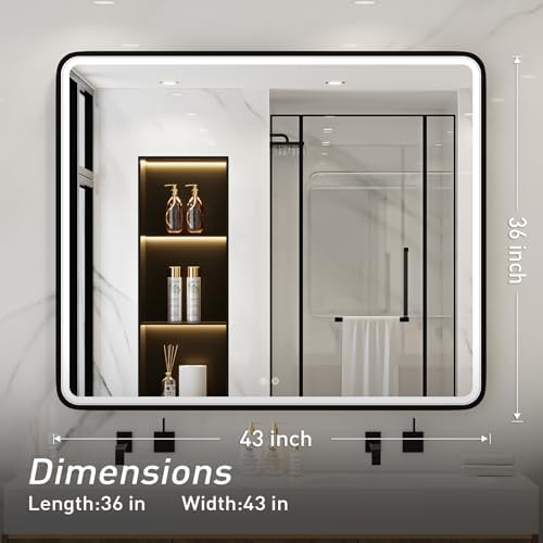 LED 43x36 Inch Lighted Bathroom Mirror, 3 Color - Image 6