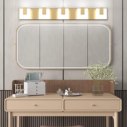 Aipsun Gold Bathroom Vanity Lighting Fixtures Modern LED 5 Lights Vanity Light - Image 5