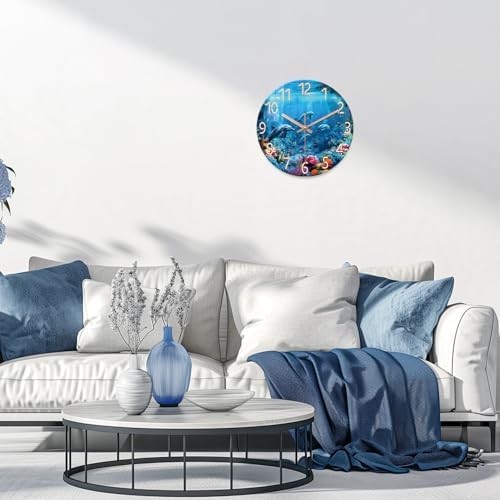 XFM Silent Beach Wall Clocks Battery Operated 16 Inch Blue Dolphin - Image 2