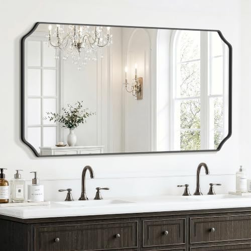 Delma Bathroom Vanity Mirror, Scalloped Round Corner Wall Mirror, by Delma