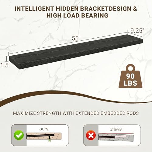 Acovy 55 Inch Floating Shelves, Wooden Shelves - Image 3
