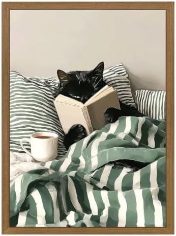 Cats Reading Books Wall Art Cute Animals Canvas Wall Decor Black Cat Pictures by Unknown
