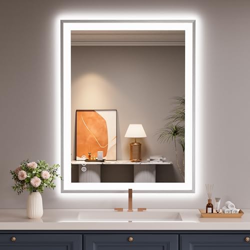 28x36 Inch LED Mirror for Bathroom, Brushed Nickel Frame by ISTRIPMF