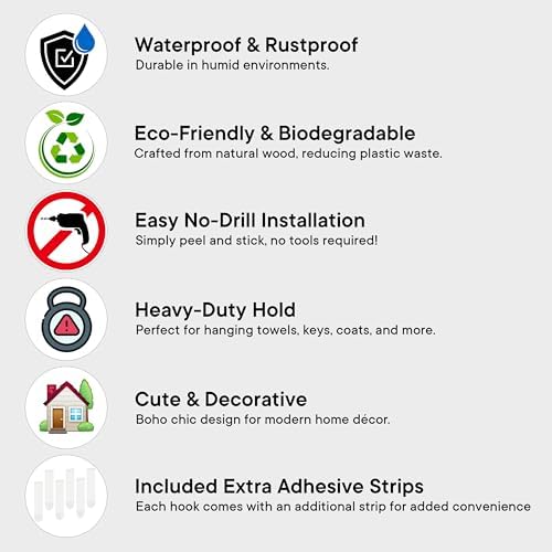 Indian Shelf 3 Boho Wood Adhesive Wall Hooks Peel Stick - Image 2