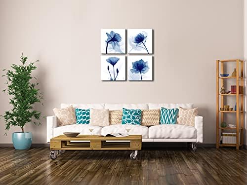 Pyradecor Blue Flickering Flower Abstract Paintings Canvas Wall Art Grace - Image 2
